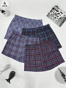 Bộ 4 quần pajama nam in họa tiết kẻ caro, kiểu dáng rộng rãi thoải mái. - Màu xanh lam - Xem 1
