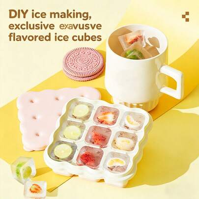 Creative Cookie-Shaped Tray, One-Second Demold, Refrigerator Tray With Lid, 9-Grid, Homemade Ice Maker, No Need To Touch Ice, Suitable For Home, Party High-Frequency Use, Essential For Summer Drinks