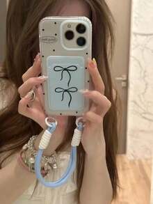 Casing Ponsel dengan Gantungan Kartu dan Motif Bunga 3D Warna-warni, Cocok untuk iPhone 16 Pro Max/ 15 Pro Max, 11, 12, 14 Pro/13, Pelindung Anti-Jatuh, Casing Lembut untuk iPhone 17 Pro Max/17/Pro/17 Plus/17, Desain Musim Panas Kreatif - Pita hitam - View 2