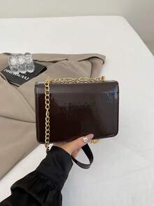 Bolso cuadrado pequeño de hombro de estilo minimalista coreano de moda para el año 2025, con efecto espejo, pliegue y borde de hierro, al estilo Ins - Café - Ver 4