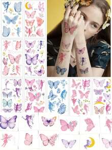 10 Sheets Butterfly Fairy Temporary Tattoos For Girls - Vibrant Colorful Butterfly Designs With Floral & Star Accents, High Quality Body Art For Birthday Parties, Fairy-Themed Events, Festivals - Easy Apply &, No Residue, Party Accessories, Whimsical Tattoos, Easyremove Tattoos, Festival Accessories, Fairythemed Decor, Body Art, Festival Goers, Lightweight Material, Festival Attendees - Multicolor - View 3