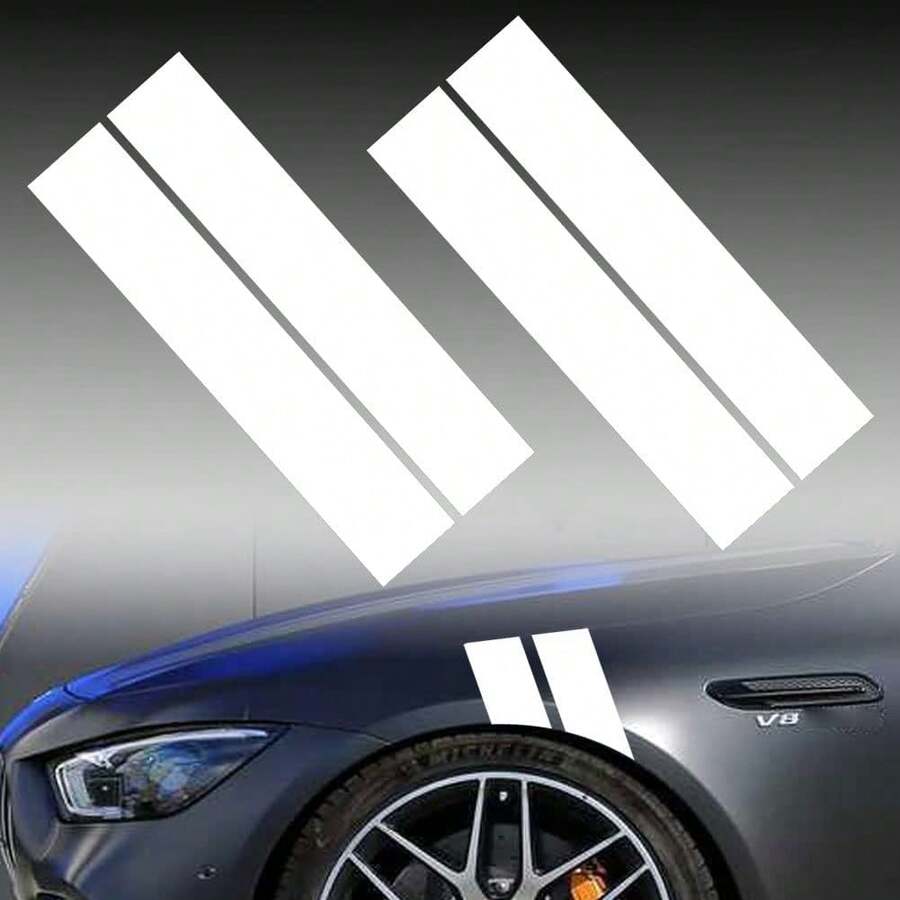 4pcs Reflective Vinyl Fender Hash Stripe Decals For Car Truck Suv Universal Bumper Body Stickers Racing Stripe Accent White - 霧面黑 - 查看 1