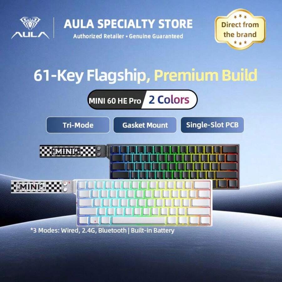 Mini60 HE PRO Mechanical Keyboard, 61 Keys Mini Layout, 3-Mode Wireless (Bluetooth/2.4GHz/Wired), Hot-Swappable Switches, RGB Backlit, Ultra-Low Latency, Suitable For PC/Laptop Gaming - View 1