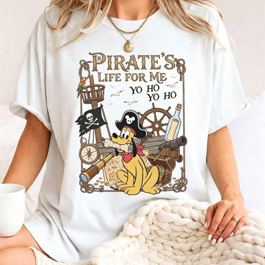 Loose Oversize Personalized All Disney Characters Pirate's Life For Me Shirt, Mickey & Friends Caribbean Cruise Tee - 白色 - 查看 1