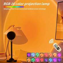 Proyector de luz nocturna LED RGB de 16 colores Sunset con control remoto - Proyección romántica del arcoíris, adecuado para la decoración del dormitorio y la sala de estar, excelente para fiestas, bodas, campamentos y ambiente festivo, alimentado por USB, proyector de luz para dormitorio - Multicolor - Ver 9
