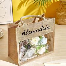 1pc Custom Tote Bag, Linen Material, Semi-Transparent Storage Handbag, Personalized Purse, Beach Bag. Customized Bridesmaid Tote Bag, Proposal Tote Bag Made Of Jute And PVC, Bridesmaid Gift Bag, Letter Tote Bag, Bachelorette Party Gift Bag, Beach Tote Bag, Suitable For Weddings, Travel, Father's Day, Mother's Day, Graduation Gifts, Etc. Suitable As A Gift For Women, Mothers, Wives And Friends, Portable, Multifunctional And Practical - Multicolor - View 2
