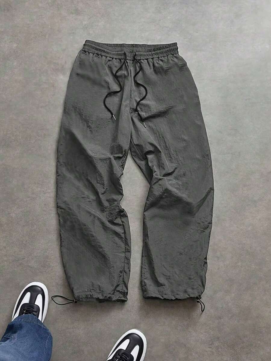 Men's Casual Loose Drawstring Waist Pants With Back Pockets, Suitable For Leisure, Dating, And Daily Walks Sports - Grey - View 1
