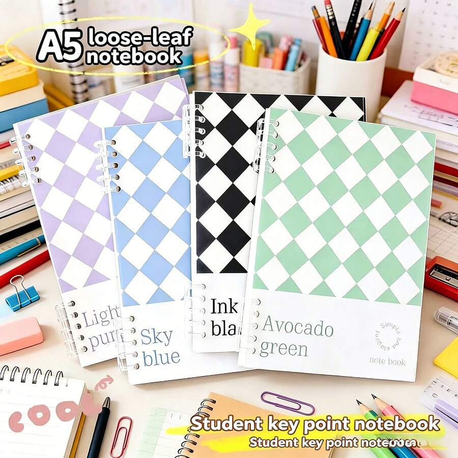 Sổ tay A5 có thể thay ruột, giấy dày, dành cho học sinh, sổ tay gáy lò xo rời, quà tặng văn phòng phẩm học tập, quà tặng tốt nghiệp/tân niên/Giáng sinh/Ngày lễ tình nhân/Lễ Tạ ơn/Ngày thiếu nhi. - Hình chữ nhật - Xem 1