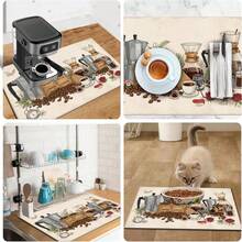 1pc Dish Drying Mat, Coffee Machine Mat, Coffee Bean Burlap Bag & Coffee Pot Pattern Absorbent Pad, Classic Retro Style, Suitable For Dining Table And Cafe, Multi-Purpose Drainage Mat, Home Gift, Desktop Decor - XYLSD-252 - View 10