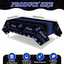 1 Pcs Happy Birthday Tablecloths Happy Birthday Party Decorations Plastic Table Cover Rectangular Cloths For Women Men Baby Shower Party Supplies 108 X 54 Inch Black Blue - Đen Xanh - Xem 4