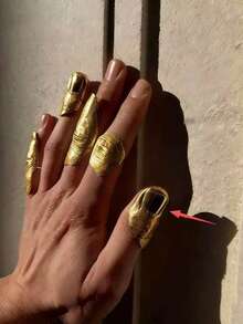 1 pièce Bague plissée asymétrique à la mode, style polyvalent convenant pour les rendez-vous, les sorties entre amis et le port quotidien - Doré - Voir 6