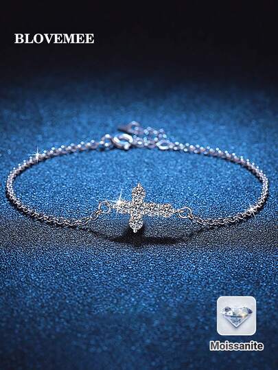 BLOVEMEE 1 chiếc vòng tay bạc 925 cao cấp, 6 viên đá Moissanite 0.6 carat, kích thước 3.0mm, thích hợp cho đi làm, dự tiệc, du lịch, sinh nhật, Ngày Valentine, Ngày của Mẹ, kỷ niệm ngày cưới, Giáng sinh, quà tặng trang sức cho phụ nữ.