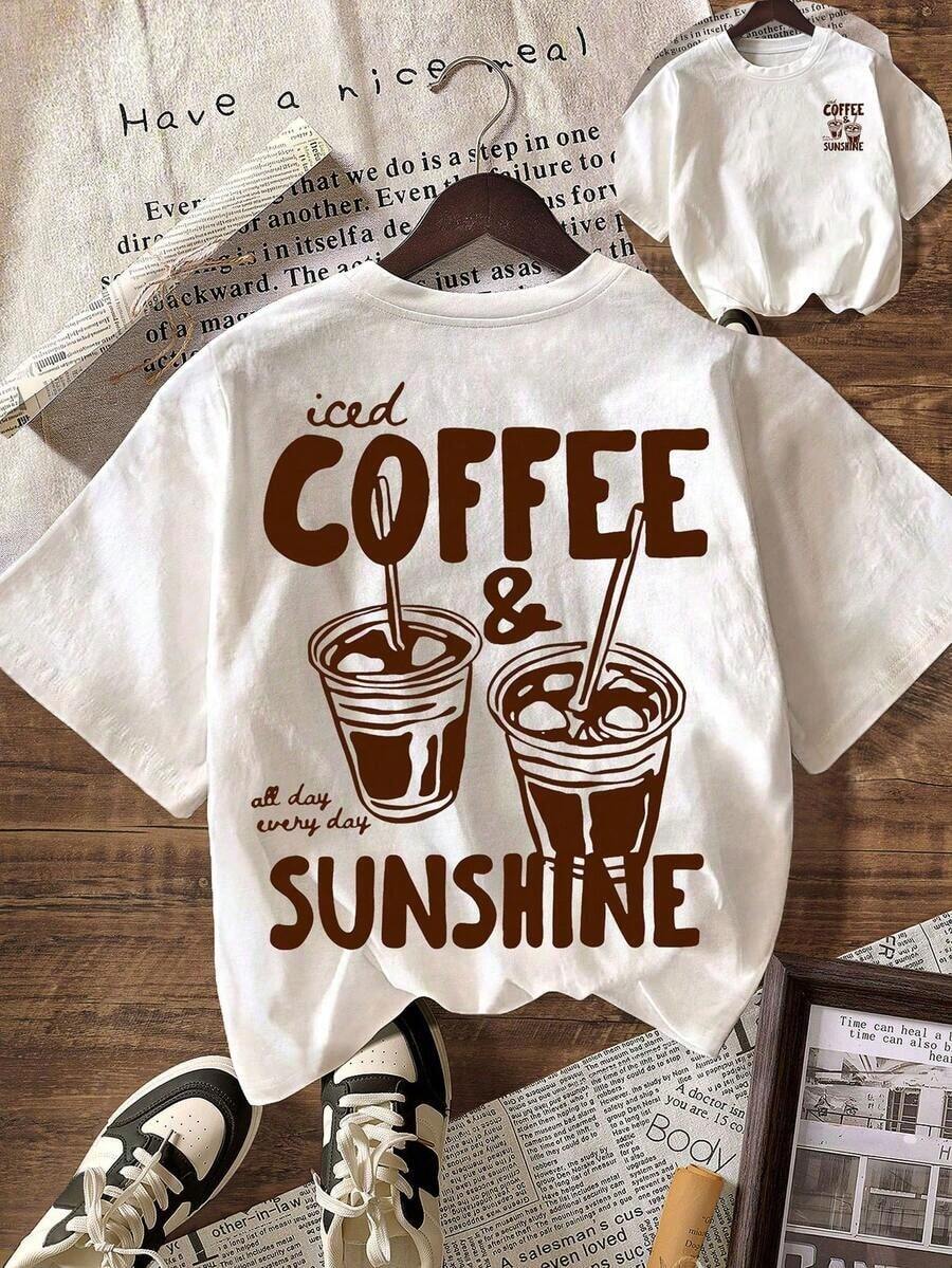 ChristmasCOFFEE CLUB Graphic-Shirt, Women's Casual Round Neck Short Sleeve-Shirt, Suitable Summer, Vacation, Beach. Hot Item. - White - View 1