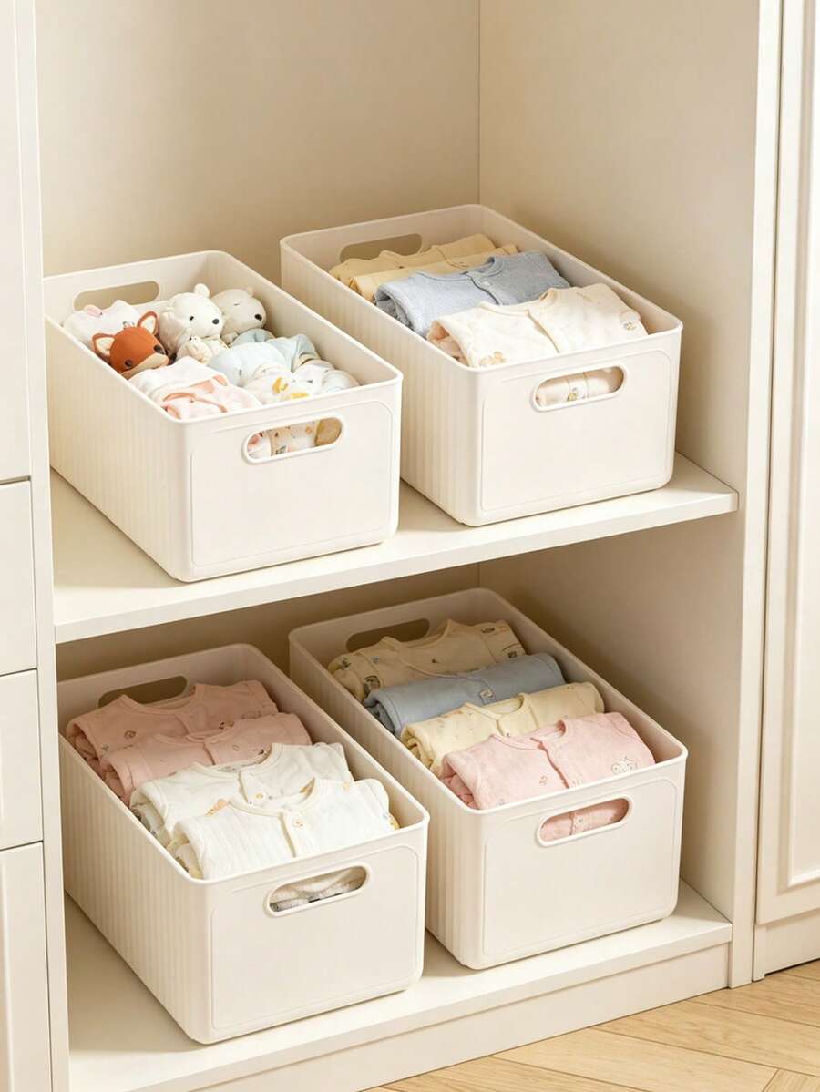 1pc Foldable White Plastic Storage Basket, Space-Saving Organizer Box For Baby/Kids Room, Infant Clothing Storage Container, Storage Box, Newborn Essential, Nursery Must-Have - Multicolor - View 1