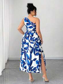 Vestido maxi de punto con estampado floral azul y blanco para mujer de talla grande, adecuado para volver al colegio, graduación, San Valentín, festival de música, Día de la Madre, Halloween, Acción de Gracias, Pascua, Baile de graduación, citas, temporada de bodas, viajes al aire libre - Azul y blanco - Ver 2