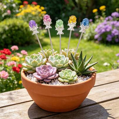 1 chiếc que cắm cây bằng pha lê Fluorite cầu vồng tự nhiên hình hoa hồng, vật trang trí chậu hoa, trang trí sân vườn trong nhà và ngoài trời, đồ trang trí thủ công trang nhã dành cho người yêu cây cảnh.