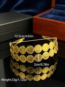 1件复古时尚镀金合金女士发箍，双层设计，饰有拿破仑肖像雕刻，适合女士日常佩戴、节日、宴会、婚礼等场合。 - 彩色 - 查看 3