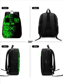 Fashionable Contrast Color Design Backpack, Polyester Fiber Travel Backpack & Laptop Bag, Unisex Large Capacity Back-To-School Anti-Fatigue Ergonomic Backpack, Essential For Back-To-School Season, Birthday Gift - Black - View 8