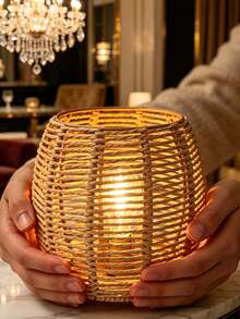 1/3 Peças Abajures de Rattan Boho - 14,99cm de Altura, 12,7cm de Largura, Design Cilíndrico Trançado para Lâmpadas de Chão, Pendentes, Lustres e Arandelas de Parede - Semicírculo - Visão 12