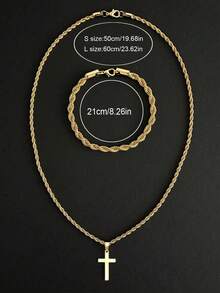 2 piezas Pulsera de acero inoxidable con trenzado minimalista y collar con colgante de cruz trenzada, regalo elegante adecuado para amigos, familia, fiestas y uso diario - Multicolor - Ver 3