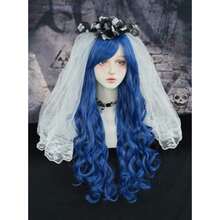 7JHH WIGS Peluca De Novia Larga Y Ondulada De Color Azul Para Disfraz De Cosplay De Sirena Para Fiesta De Halloween De Fibra Natural Resistente Al Calor Y A Altas Temperaturas Para Mujer - Novia Azul - Ver 2