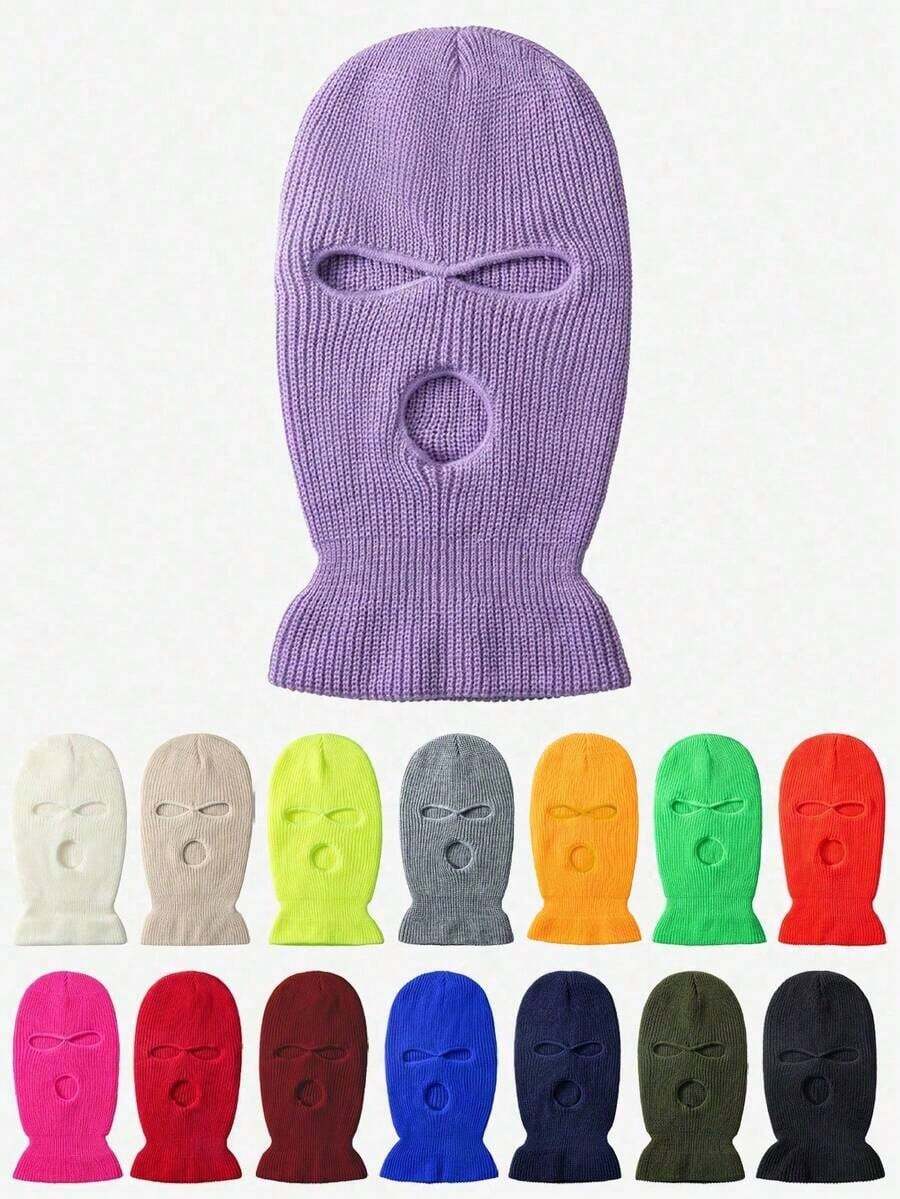 1pc Y2K Style Candy Color Thick 3-Hole Balaclava Ski Mask, Unisex, Versatile For Outdoor, Casual, Commuting, Warm For Winter Autumn Outfits - Burgundy - Xem 1