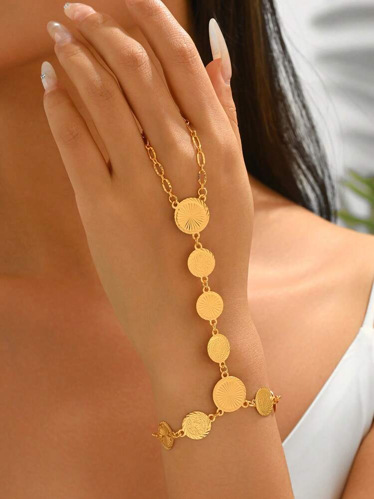 1 chiếc nhẫn/vòng tay thời trang cao cấp mạ vàng đồng hình đồng xu cổ điển, thích hợp phối cùng váy cưới và váy dự tiệc. - Vàng - Xem 1