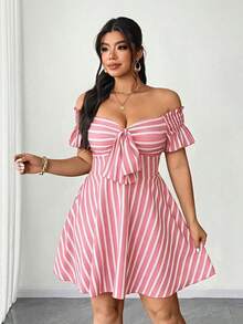 Elenzya Vestido casual de cambio de manga corta a rayas de talla grande, estilo de transporte de moda - Rosa - Ver 5