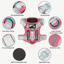 Harness, Reflective Dog Vest Harness With 5 PCS Patches, Adjustable Soft Oxford Pet Harness, Inner Layer Mesh, Easy To Control For Dogs - Hoa trà - Xem 2