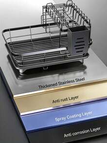 Dish rack, 2-layer tableware rack, rust-proof kitchen dish drying rack, drainage board and tableware rack for kitchen countertop, kitchen accessories - Schwarz - Übersicht 4