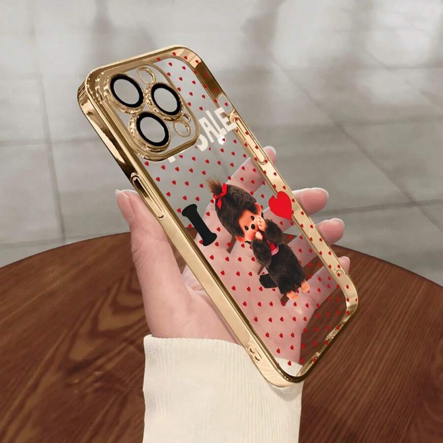 スマホケース TPUケース メッキ加工 レンズ保護カバー付き キャラクターイラスト 可愛いデザイン 大人可愛い 女子向け 柔らかTPU 全面保護 耐衝撃 カメラレンズ保護 17pro Max/17pro/17/11/12/13/14/15/15Pro/15PluS/15Pro Max/16/16Pro/16PluS/16Pro Max/MIN/X/XR 対応対応 インスタ映え プレゼント - 金色 - チェックする 1
