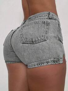 Summer New Versatile Distressed Vintage Denim Shorts, Skinny Sexy Shorts For Women - Light Grey - View 7