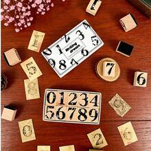1 Box/2 Boxes, Wooden Rubber Stamps Numbers Letters Symbols Plus 1 Box Ink Pad DIY Scrapbook Diary Notebook Decoration Art Supplies, Back To School Supplies - Brown - View 9