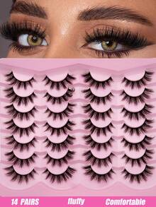 14 pares de pestañas postizas de cómic de imitación de visón, pestañas de ojo de gato naturales, pestañas postizas completas y voluminosas, extensiones de pestañas, artículos esenciales de viaje, herramientas de maquillaje - Ver 1