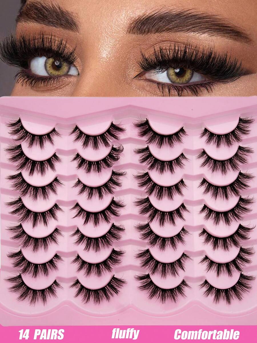 14 pares de pestañas postizas de cómic de imitación de visón, pestañas de ojo de gato naturales, pestañas postizas completas y voluminosas, extensiones de pestañas, artículos esenciales de viaje, herramientas de maquillaje - Ver 1