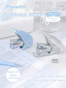 1pc Mini Clear Portable Stapler With See-Through Design, Staples Up To 20 Sheets, Holds 100 Staples – Compact Office Desk Accessory - Storix - View 9