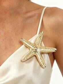 1pc Retro Minimalist Gold-Tone Metal Starfish Brooch Pin, Beach Style Suitable For Men And Women, Summer - Simple Starfish Brooch - View 9