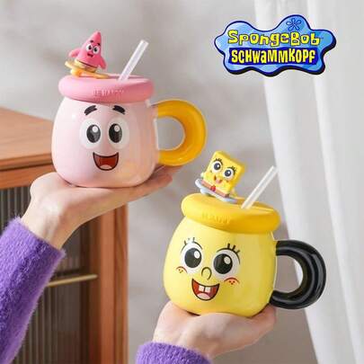 SpongeBob SquarePants Cốc sữa và cà phê SquarePants Kitchen, nhiều màu sắc, tay cầm cách nhiệt, dùng được trong lò vi sóng, trang trí nhà bếp, sản phẩm cao cấp, thích hợp làm quà tặng và sử dụng cá nhân, quà tặng ngày lễ, quà lưu niệm.