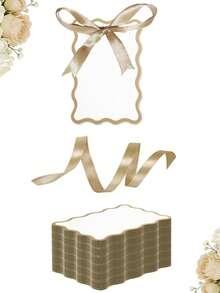 12/24/100 pièces Cartes de place en forme de coquille avec ruban, cartes de nom de table, cartes de siège de mariage DIY avec ruban en polyester, convient pour mariage, anniversaire, banquet - Voir 4