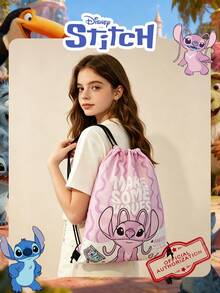 1 chiếc balo dây rút in hình Stitch/Thiên thần được Disney ủy quyền, chất liệu nylon nhẹ, thích hợp cho thể thao, du lịch, tập gym, phụ kiện thời trang, phù hợp cho bé gái/thiếu niên/người trẻ tuổi, đi học, chơi thể thao, du lịch và sử dụng hàng ngày. - Hồng - Xem 7