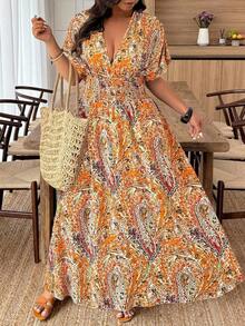 Weeklong Vestido de mujer talla grande con cuello en V profundo y estampado aleatorio - Multicolor 17 - Ver 3