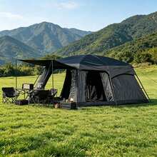 4/8/12 Person Portable Extra-Large Ventilated Outdoor TentFeatures UV Protection, Wind Resistance, And Breathability, And Comes With An Extended Awning. Ideal For Hiking, Travel, The Beach, And Year Round Use. - 黑色 - 查看 1