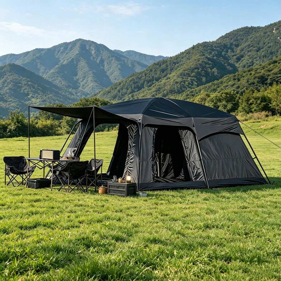 4/8/12 Person Portable Extra-Large Ventilated Outdoor TentFeatures UV Protection, Wind Resistance, And Breathability, And Comes With An Extended Awning. Ideal For Hiking, Travel, The Beach, And Year Round Use. - 黑色 - 查看 1