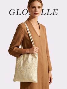 Borsa a tracolla GLOBELLE in pizzo, borsa a spalla con ricamo floreale estetico, borsa hobo in tela leggera, beige, perfetta per uso quotidiano e viaggi - Bianco - Visualizzare 4