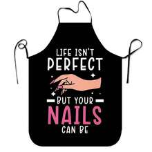 Adjustable Lace-Up Apron With Interesting Nail Art Pattern, Suitable For Kitchen, BBQ, Nail Salon, Party & Cosplay, Butterfly Print Design - LIWQ0041 - View 16