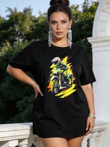 Women's Soft, Casual, Short-Sleeved T-Shirt With A Round Neck, Featuring A Biker, Racing Driver, WRC, Mechanic, 90s American Street Style, Sporty, Off-Road, And Competitive Sports Look. White. - 黑色 - 查看 7