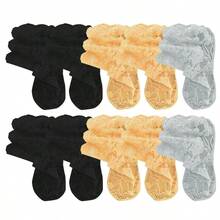 chuanwa(2) 1/5/10 Pasang Kaos Kaki Pendek Tipis Anti Selip Motif Bunga Plum Gaya Lolita Musim Semi/Panas dengan Renda Tak Terlihat - MultiWarna - View 19
