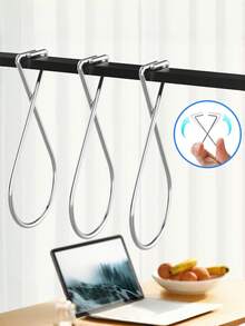 10pcs/30pcs/50pcs S-Shaped Hanging Hooks, Heavy Duty Clamp-On Rods For Kitchen, Bathroom, Closet, Multi-Function Storage Hooks, Damage-Free Hanging Rack, Shower Curtain Hooks, Decorative Hanging Accessories - Silver - View 3