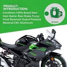 Nắp bảo vệ bình chứa dầu phanh sau xe máy đa năng cho Kawasaki (Z400/Z500/Z650/Z900/Z900SE/Z900RS/Z1000/ZX6R/ ZX4R/ZX10R/Z1000RS/Z650RS......), Phụ kiện xe máy, Phụ tùng xe máy, Phụ tùng xe máy, Phụ kiện độ xe máy, Bảo vệ bình xăng xe máy, Giảm hư hại cho bình chứa, Giảm chi phí thay thế và Tăng tính thẩm mỹ cho xe, Màu đen/xanh lá cây - nắp bình chứa dầu phanh sau - Xem 12