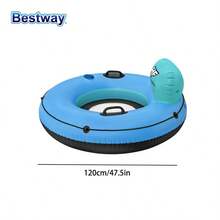 Bestway 43108 1PC Inflatable Drift Raft With Built-In Backrest, Handle And Cup Holder, Inflatable Drift Raft, Inflatable Swimming Drift Raft, Pool Toys, Lake Rafting, Beach, Swimming Pool, Summer Party Supplies. (Without Pump), Pool Inflatable, Beach Essentials, Pool Float - Mint Blue - View 9
